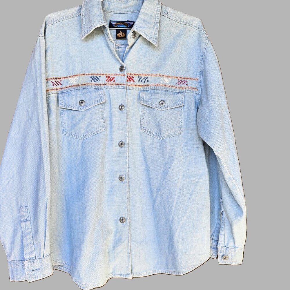 Western Embroidered Long Sleeve Button Down Shaver Lake Top Large NEW